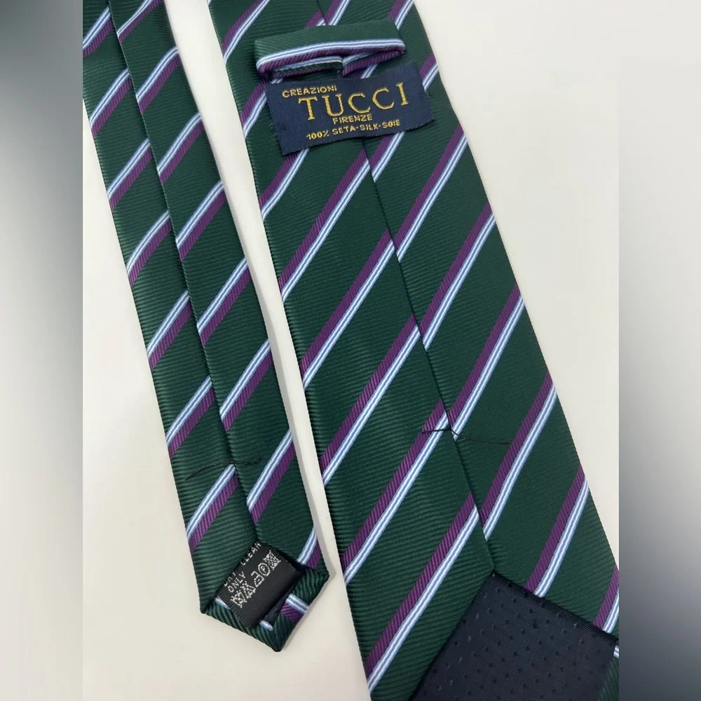 Creazioni‎ TUCCI Firenze Green Purple 100% Silk Men’s Neck Tie, Italy, stripe